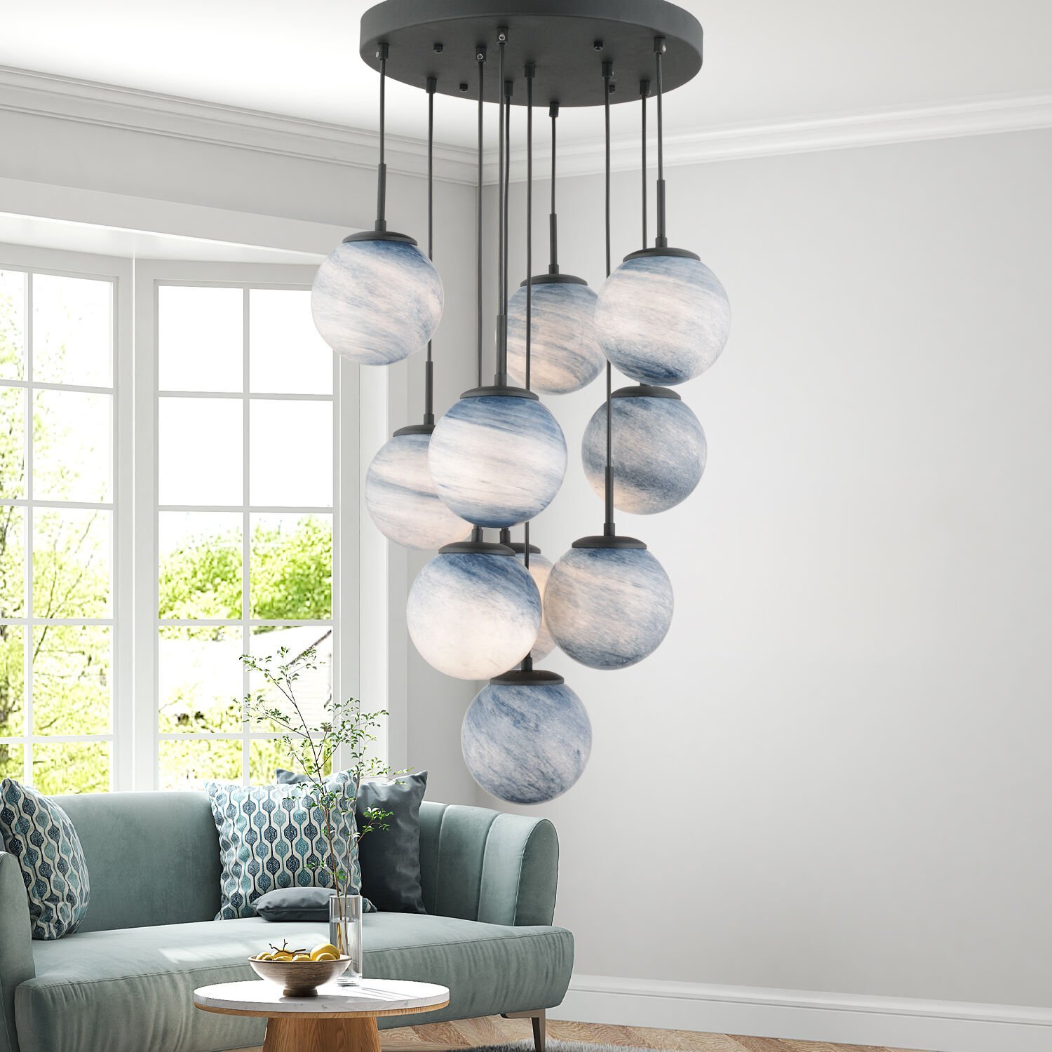 EFSER 10LU YUVARLAK AVİZE Modern Oturma Odası Salon Sarkıt Avize