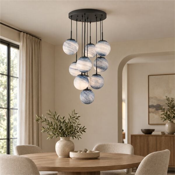 EFSER 10LU YUVARLAK AVİZE Modern Oturma Odası Salon Sarkıt Avize