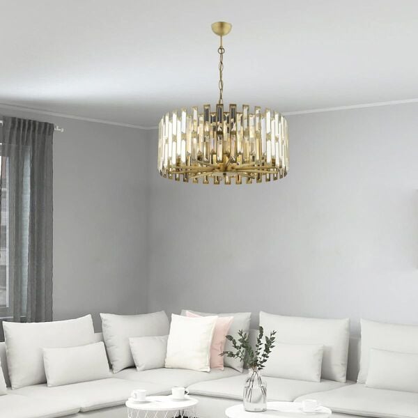 Gallıano Eskitme  Kristalli, Taşlı Modern Tasarım Kristal Salon Avize