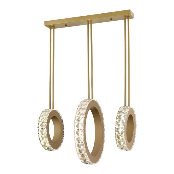 CORİNA 3 SIRALI ESKİTME AVİZ Ledli 3 Renkli  Kristalli Taşlı Modern Tasarım Led Kristal Salon Avize