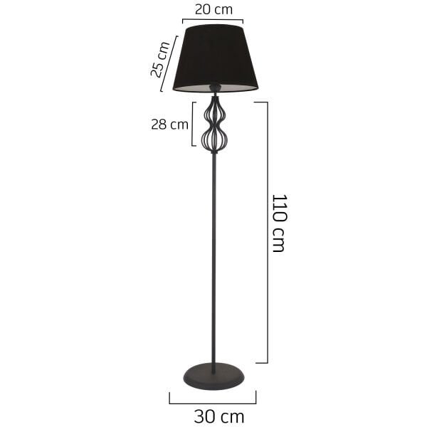 Vance Siyah Şapkalı Siyah Modern Tasarım Ayaklı Abajur Lamba Metal Lambader
