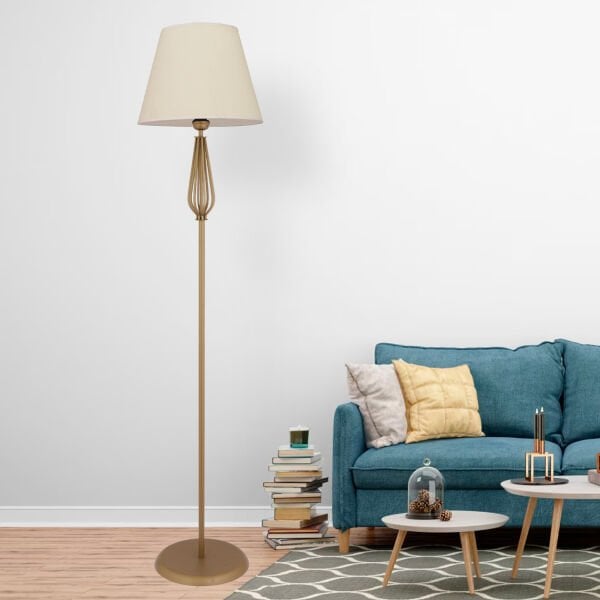 Bolivia Beyaz Şapkalı Eskitme Modern Tasarım Ayaklı Abajur Lamba Metal Lambader