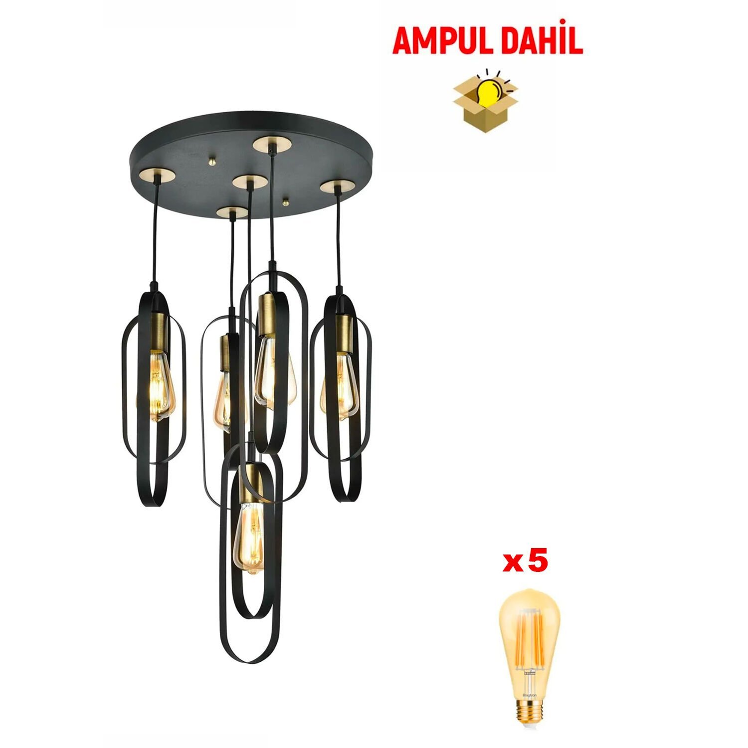 Koza 5Li Yuvarlak Siyah -Led Ampul Dahil Modern Koridor Mutfak Salon Sarkıt Avize