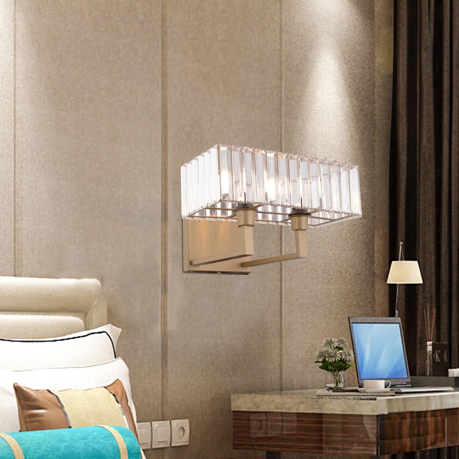 Brambles Eskitme Kristal Taşlı Duvar Lambası Yatak Odası-Yatak Başı-Salon için Aplik
