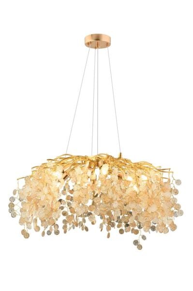 Masal 80'lık Yuvarlak Gold Kristal Taşlı Modern, Oturma Odası, Salon Avize