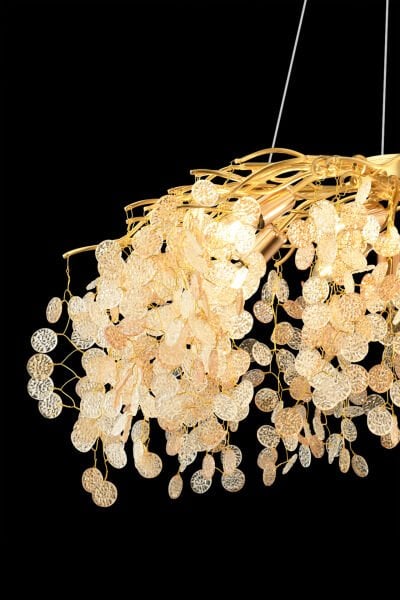 Masal 80'lık Yuvarlak Gold Kristal Taşlı Modern, Oturma Odası, Salon Avize