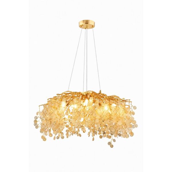 Masal 80'lık Yuvarlak Gold Kristal Taşlı Modern, Oturma Odası, Salon Avize