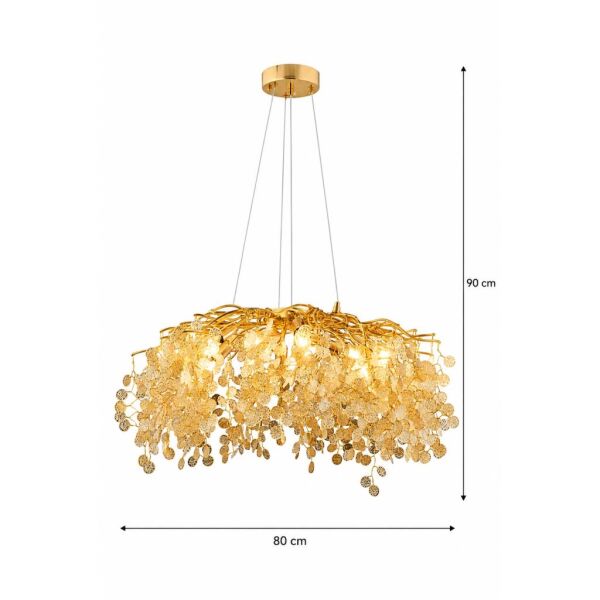Masal 80'lık Yuvarlak Gold Kristal Taşlı Modern, Oturma Odası, Salon Avize