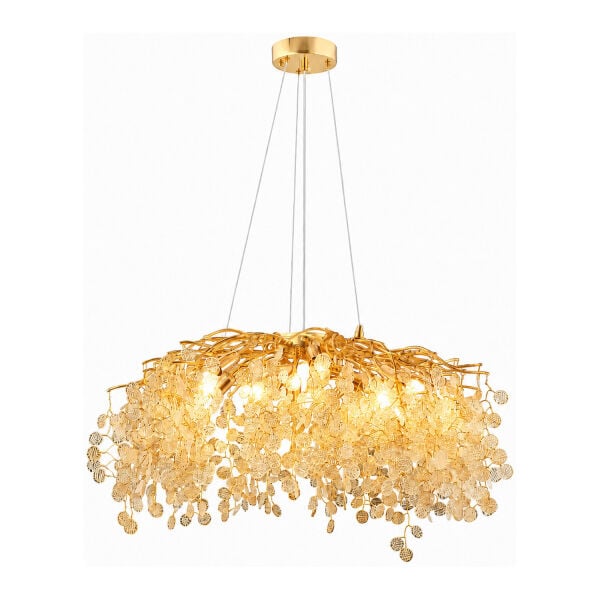 Masal 80'lık Yuvarlak Gold Kristal Taşlı Modern, Oturma Odası, Salon Avize