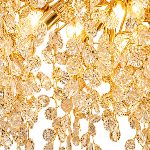 Masal 80'lık Yuvarlak Gold Kristal Taşlı Modern, Oturma Odası, Salon Avize