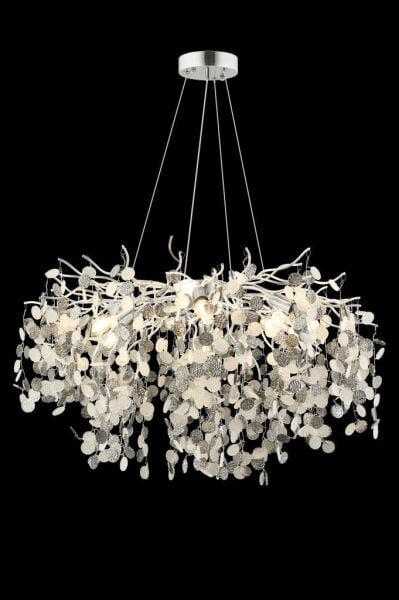 Masal 80'lık Yuvarlak Krom Kristal Taşlı Modern, Oturma Odası, Salon Avize