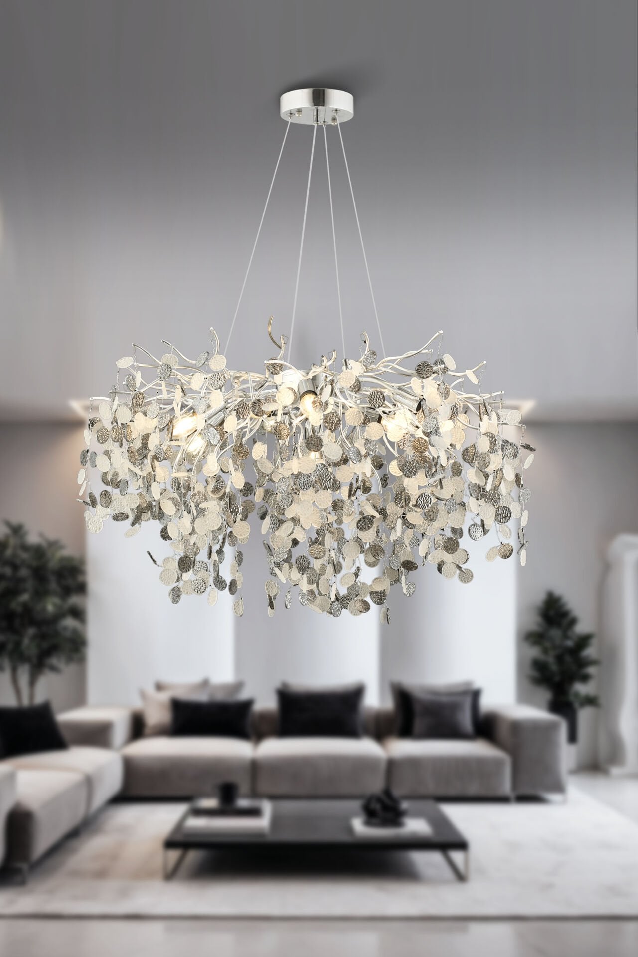 Masal 80'lık Yuvarlak Krom Kristal Taşlı Modern, Oturma Odası, Salon Avize