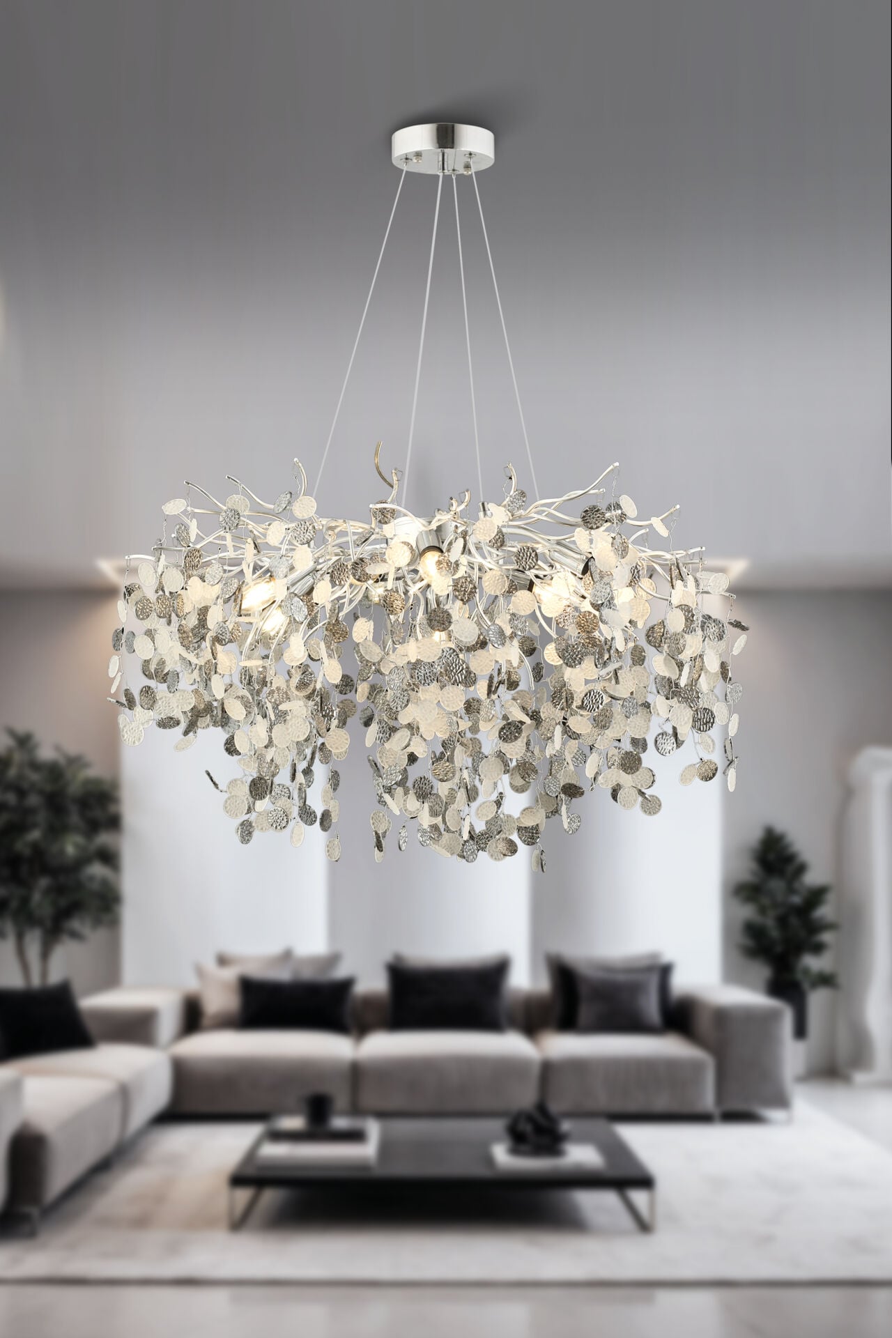 Masal 80'lık Yuvarlak Krom Kristal Taşlı Modern, Oturma Odası, Salon Avize