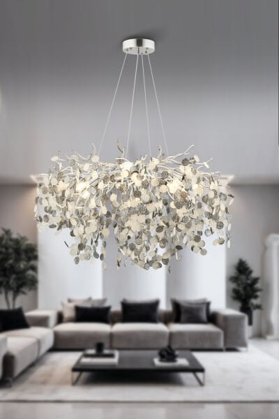 Masal 80'lık Yuvarlak Krom Kristal Taşlı Modern, Oturma Odası, Salon Avize