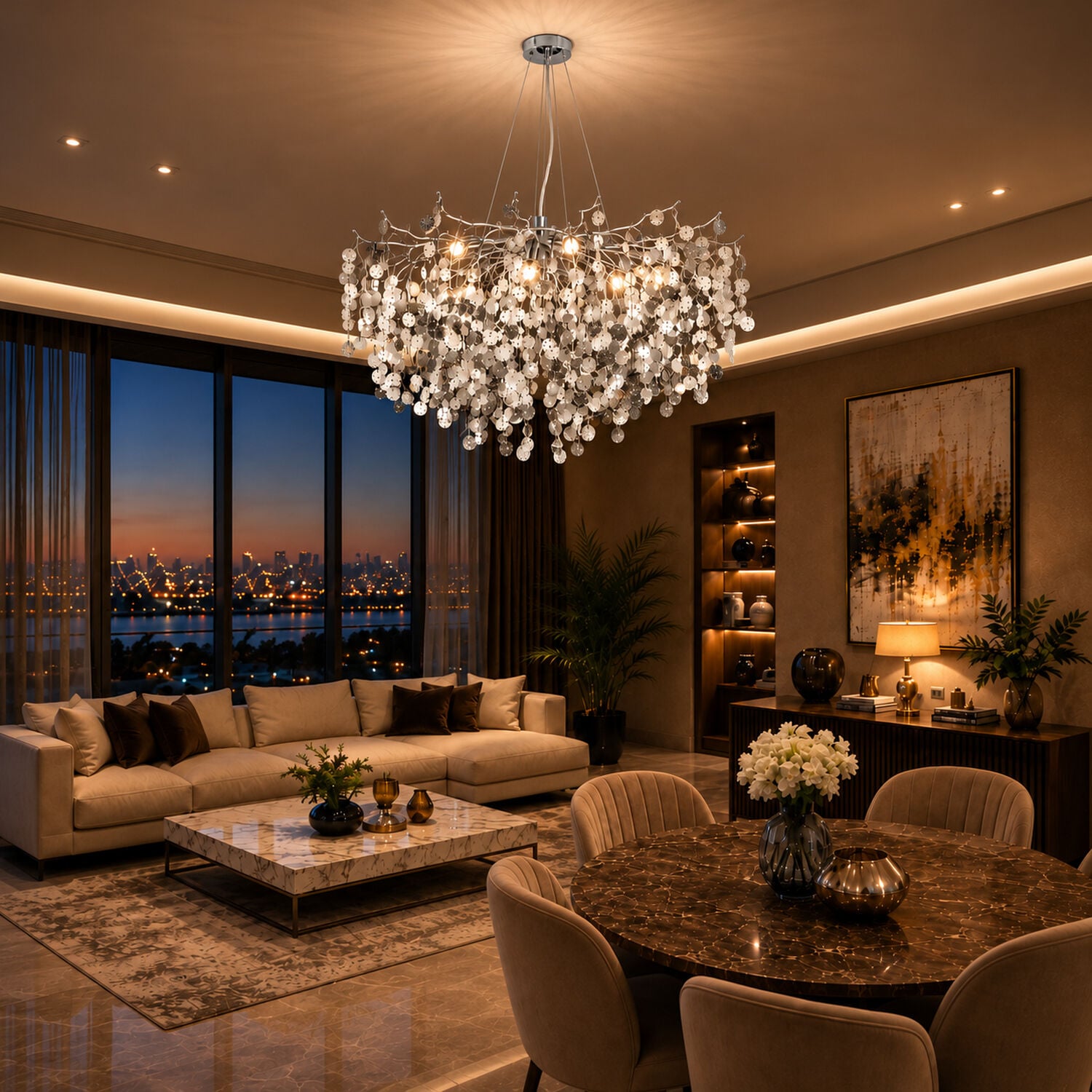 Masal 80'lık Yuvarlak Krom Kristal Taşlı Modern, Oturma Odası, Salon Avize