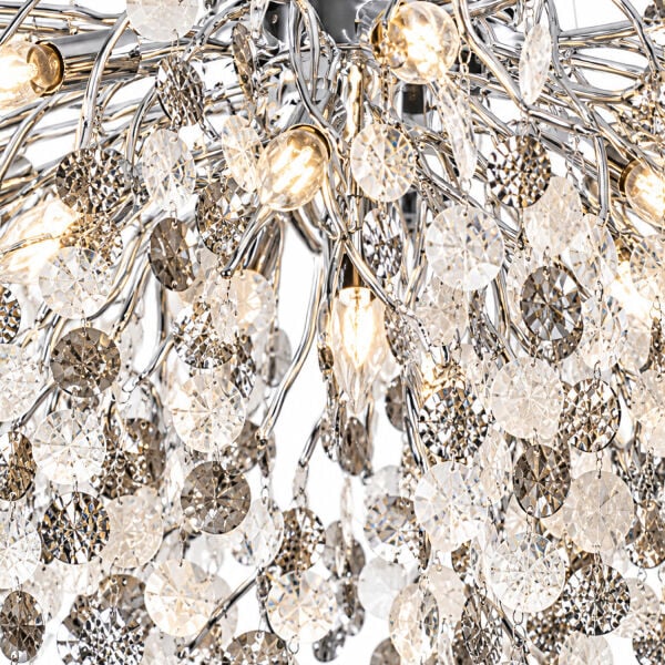 Masal 80'lık Yuvarlak Krom Kristal Taşlı Modern, Oturma Odası, Salon Avize