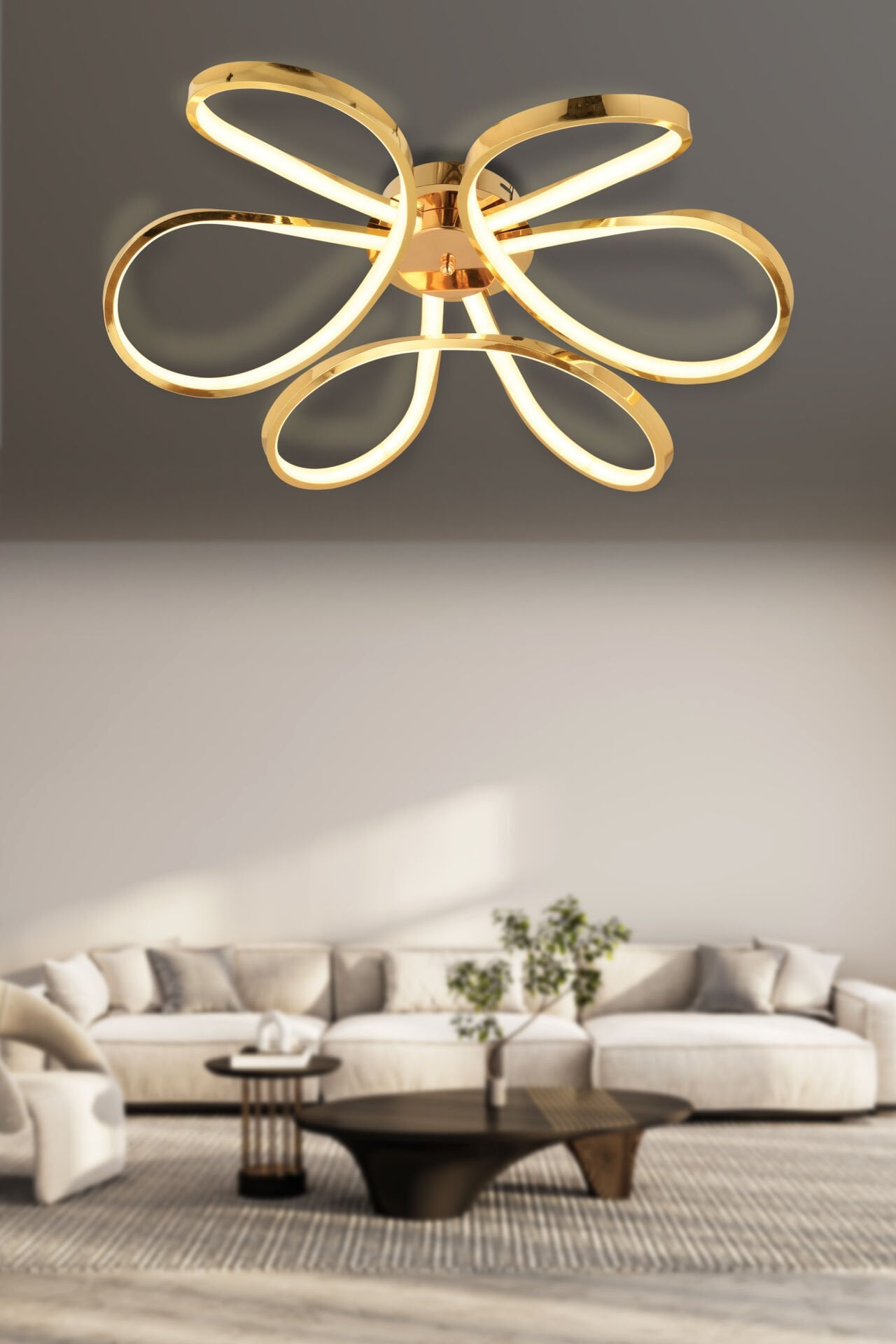 Chalda Gold Plafonyer Modern Salon Led Avize