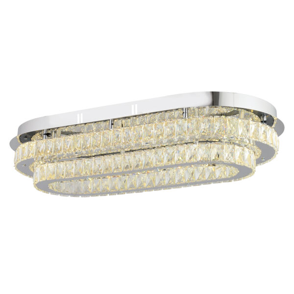 Valeria 2 Katlı Elips Plafonyer Elips Ledli 3 Renkli  Kristalli Taşlı Modern Tasarım Led Kristal Salon Avize