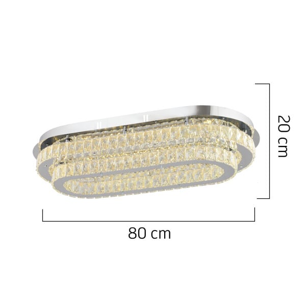 Valeria 2 Katlı Elips Plafonyer Elips Ledli 3 Renkli  Kristalli Taşlı Modern Tasarım Led Kristal Salon Avize