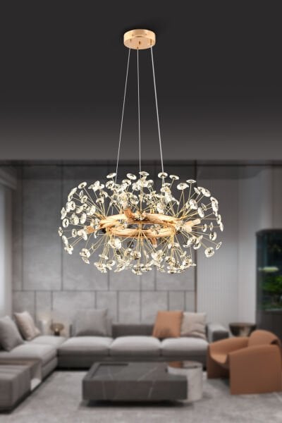 Gloria 60'lIk Gold Kristal Taşlı Modern Tasarım Salon Avize