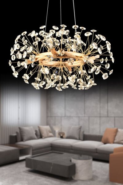 Gloria 60'lIk Gold Kristal Taşlı Modern Tasarım Salon Avize