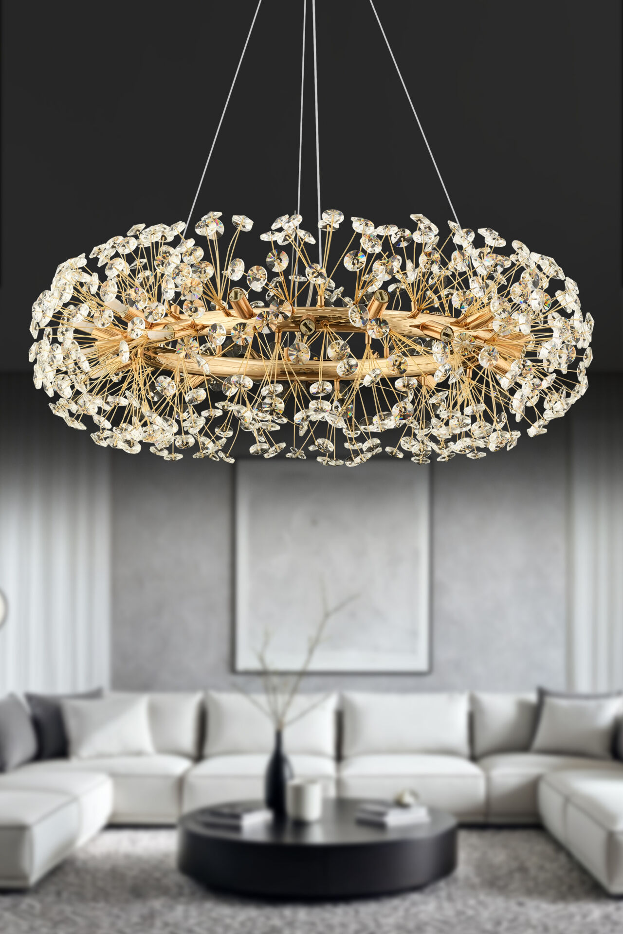 Gloria 80'lik Gold Kristal Taşlı Modern Tasarım Salon Avize