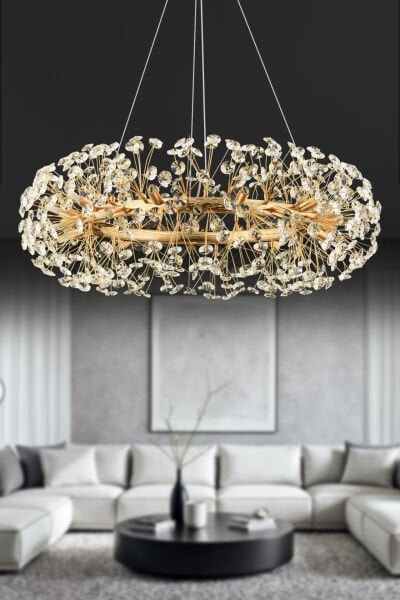 Gloria 80'lik Gold Kristal Taşlı Modern Tasarım Salon Avize