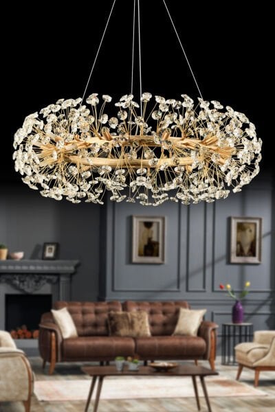 Gloria 80'lik Gold Kristal Taşlı Modern Tasarım Salon Avize