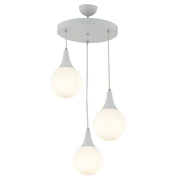 Damla 3 Lü Yuvarlak Beyaz -Led Ampul  Dahil Modern Koridor Mutfak Salon Sarkıt Avize