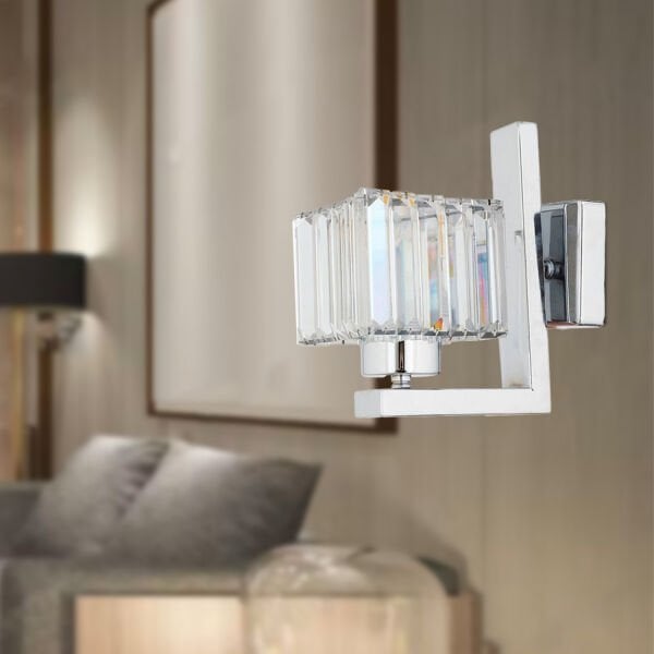 Rivia Krom Kaplama Kristal Taşlı Duvar Lambası Yatak Odası-Yatak Başı-Salon için Aplik
