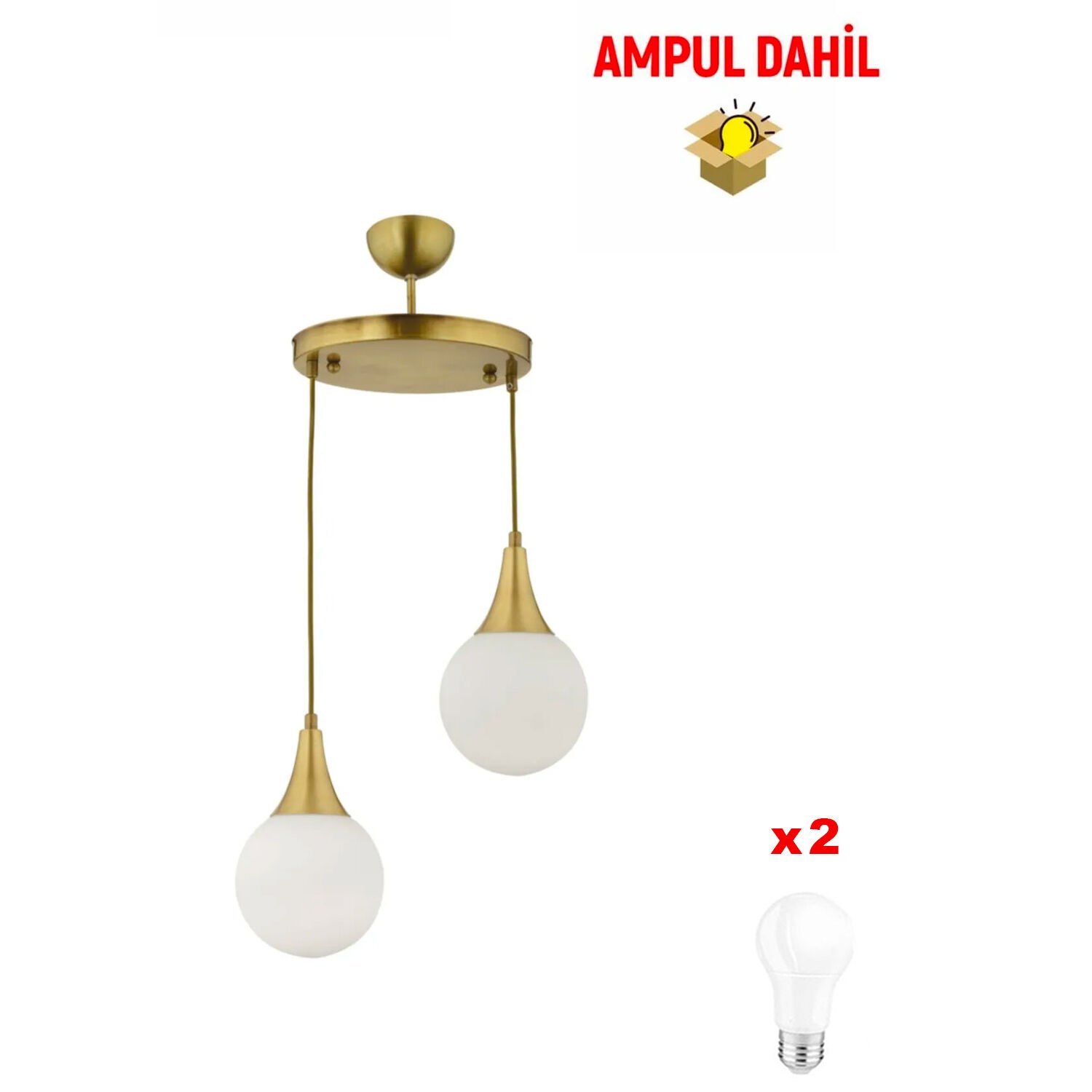 Damla 2 Li Yuvarlak Eskitme -Led Ampul  Dahil Modern Koridor Mutfak Salon Sarkıt Avize