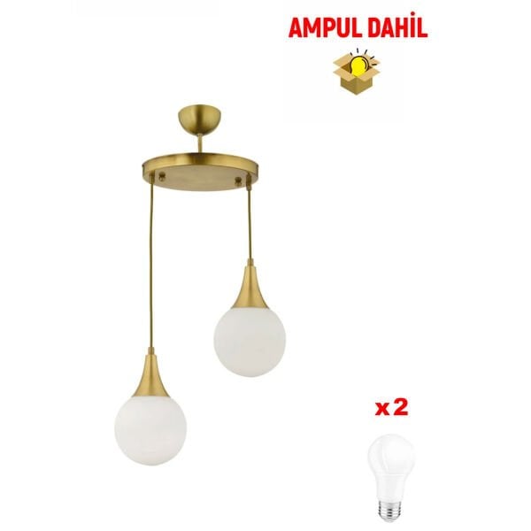 Damla 2 Li Yuvarlak Eskitme -Led Ampul  Dahil Modern Koridor Mutfak Salon Sarkıt Avize