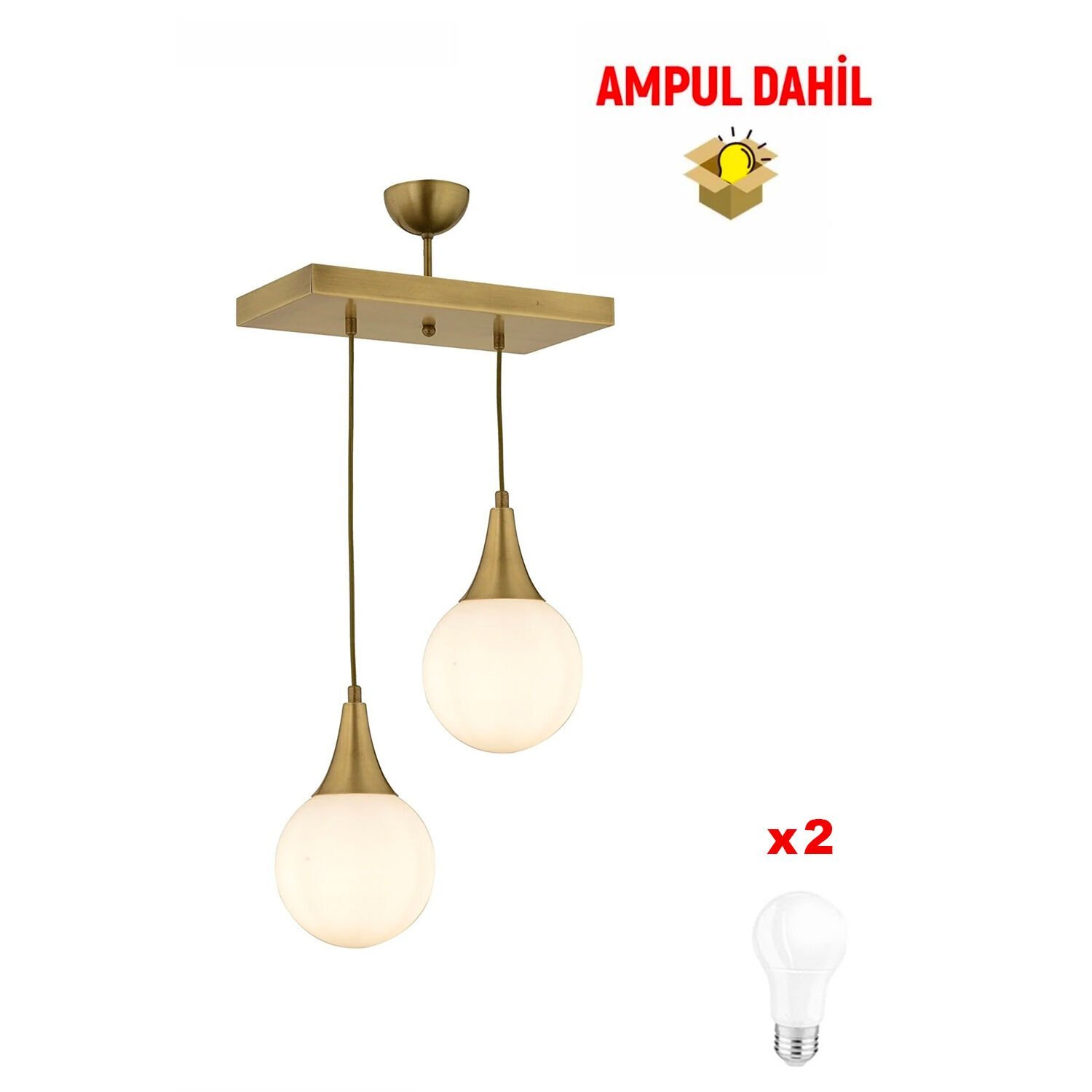 Damla 2 Li Sıralı Eskitme -Led Ampul  Dahil Modern Koridor Mutfak Salon Sarkıt Avize