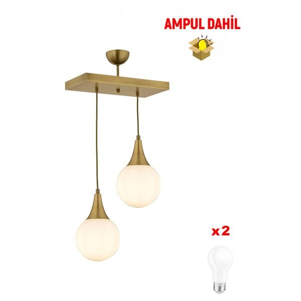 Damla 2 Li Sıralı Eskitme -Led Ampul  Dahil Modern Koridor Mutfak Salon Sarkıt Avize