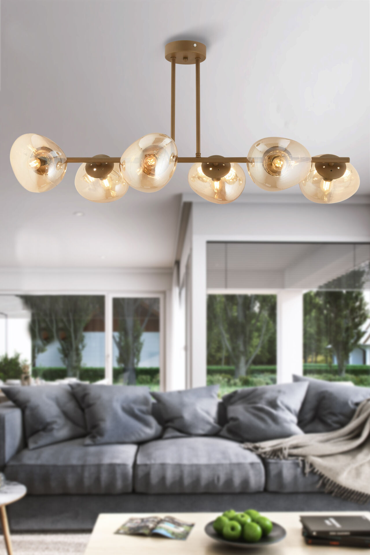 *BAL CAMLI*Tristan 6'Lı Sıralı Eskitme Modern Yemek Masası Üstü, Salon Avize