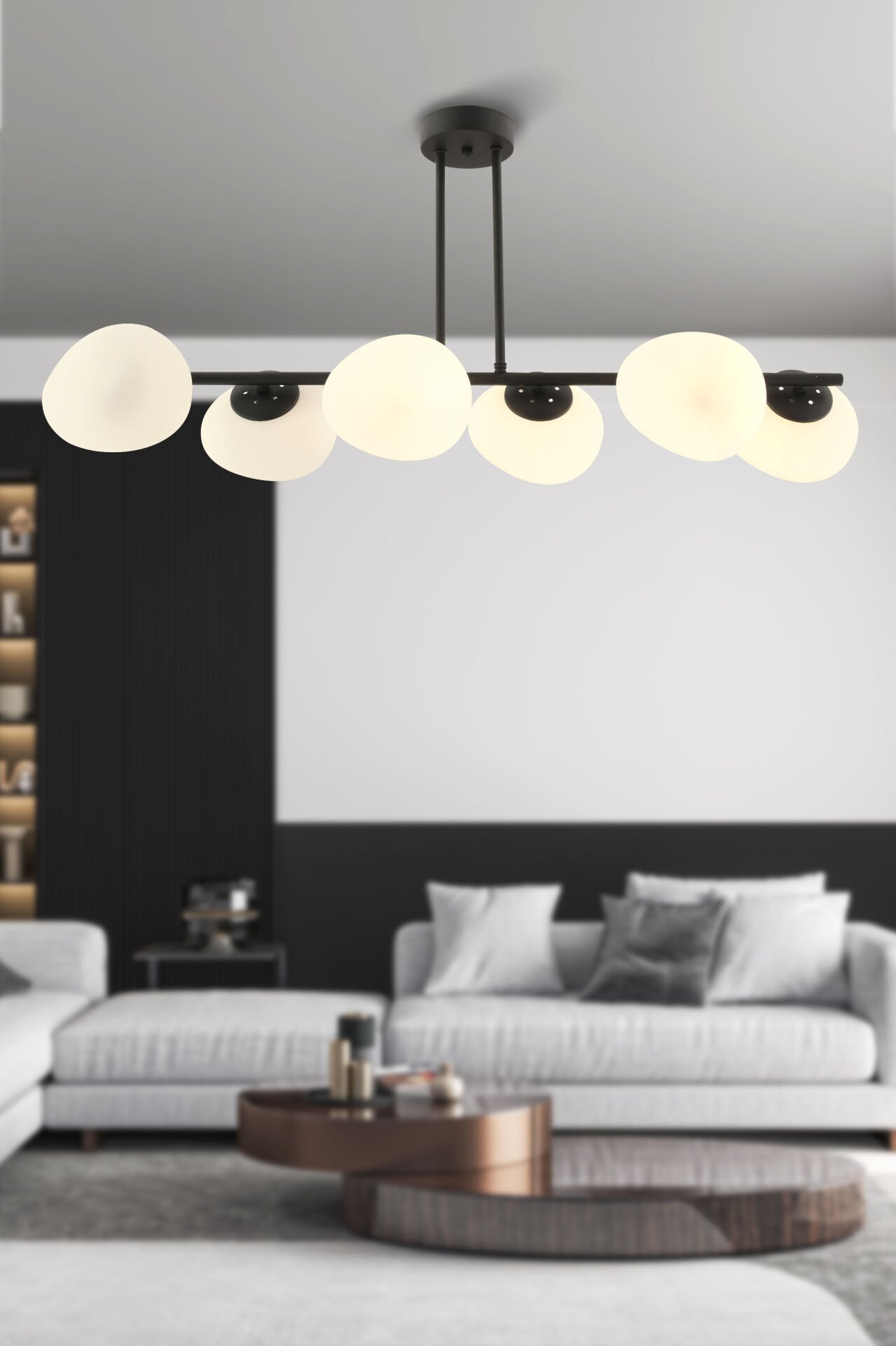 Tristan 6'Lı Sıralı Siyah Modern Yemek Masası Üstü, Salon Avize