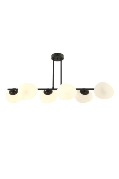 *BEYAZ CAMLI*Tristan 6'Lı Sıralı Siyah Modern Yemek Masası Üstü, Salon Avize