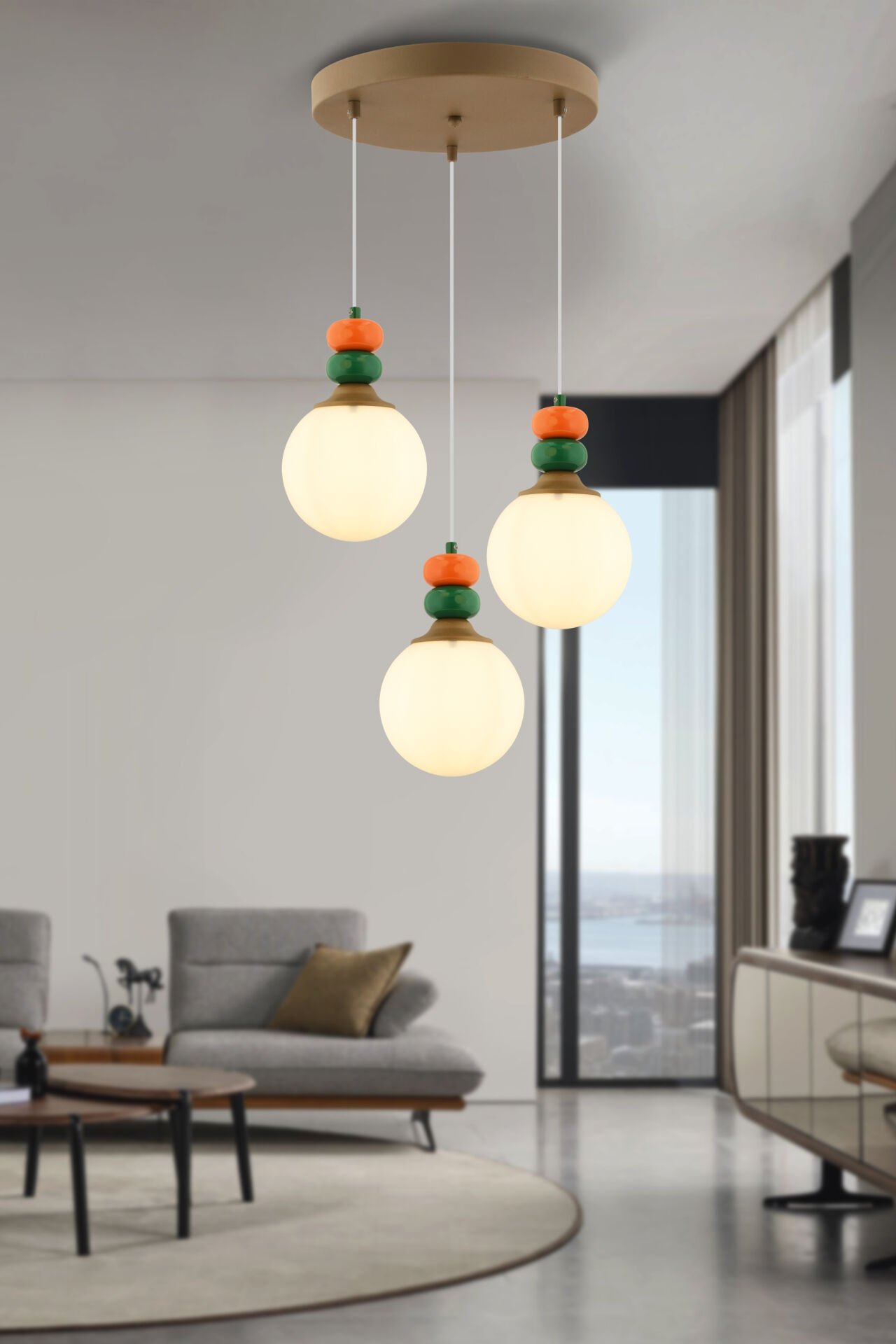 Selliu 3'lü Yuvarlak Renkli Modern Avize