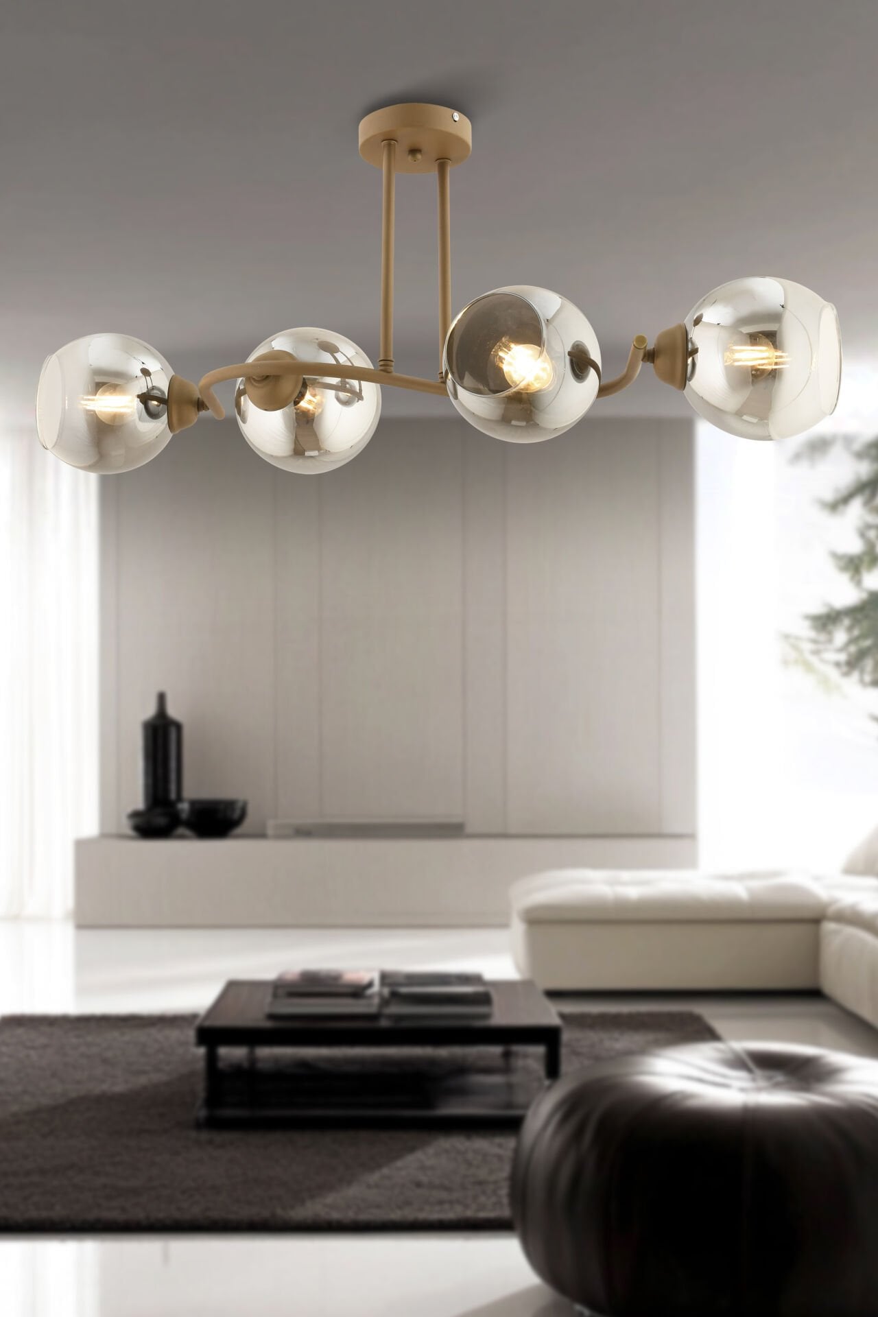 Kyruz 4'lü Eskitme Füme Camlı Modern Salon Avize