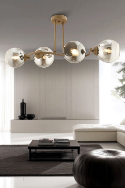 Kyruz 4'lü Eskitme Füme Camlı Modern Salon Avize