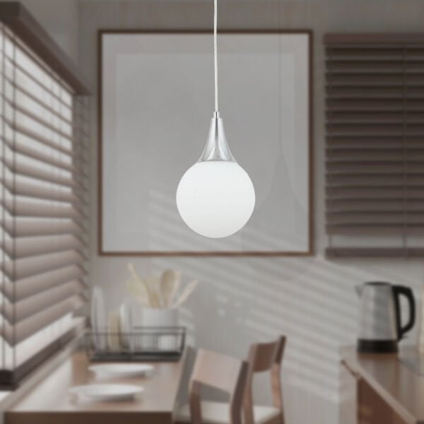 Damla Tekli Yuvarlak Krom -Led Ampul  Dahil Modern Koridor Mutfak Salon Sarkıt Avize