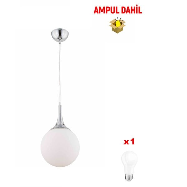 Damla Tekli Yuvarlak Krom -Led Ampul  Dahil Modern Koridor Mutfak Salon Sarkıt Avize