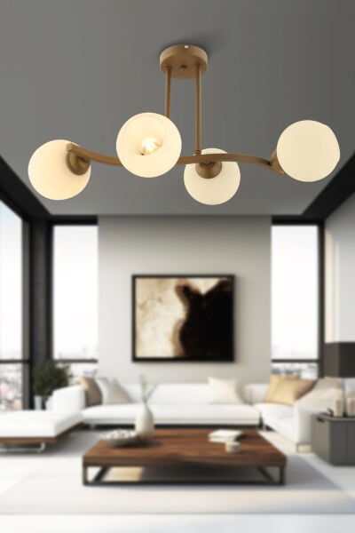 Kellie 4'lü Eskitme Beyaz Camlı Modern Salon Avize