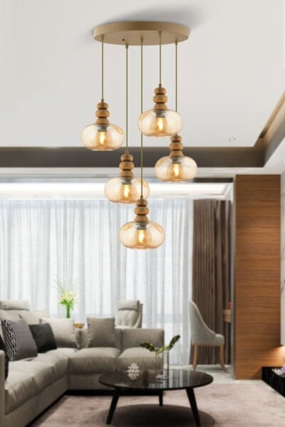 Elodie 5'li Yuvarlak Bohem Modern Sarkıt Salon Avize