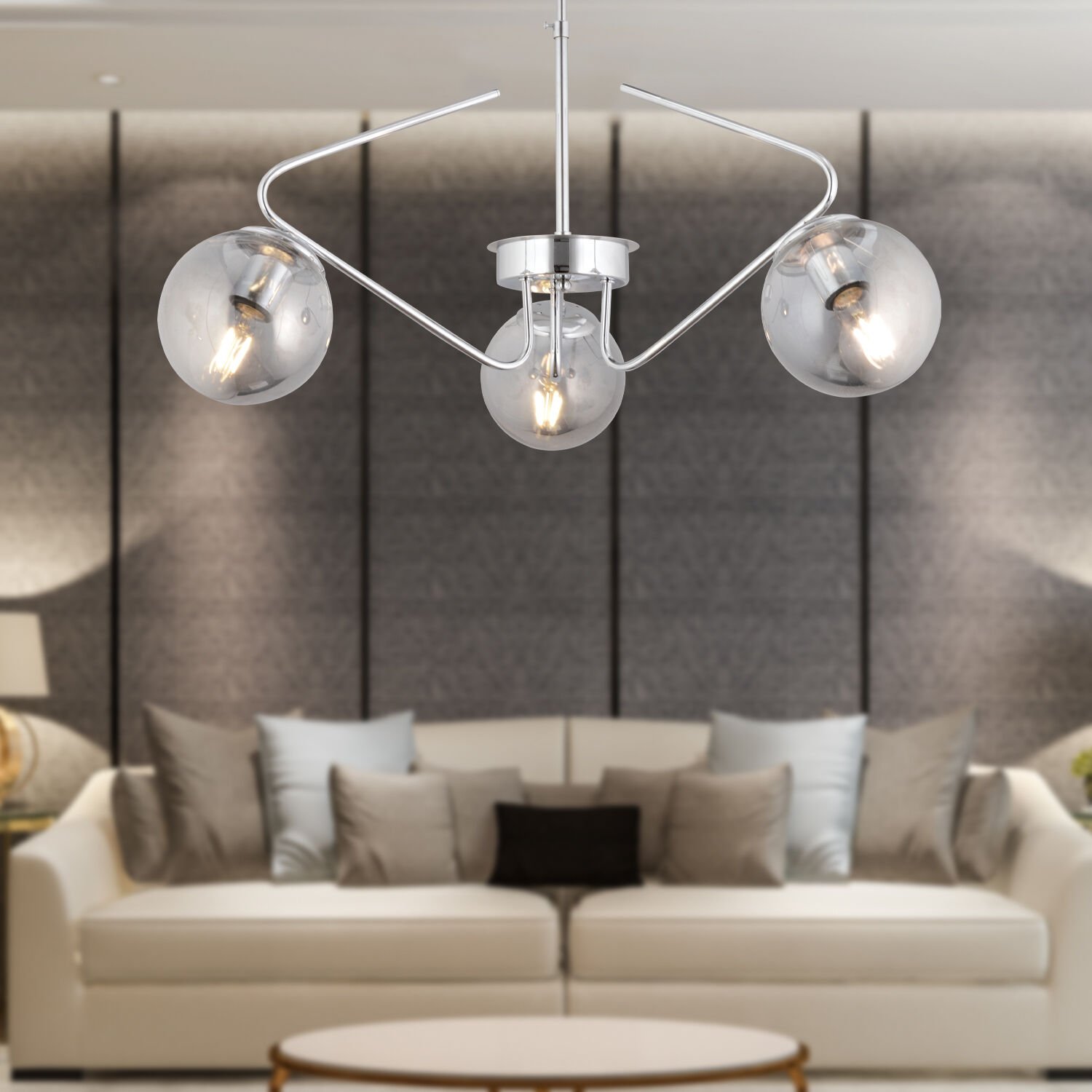 Mildred 3'lü Krom Füme Camlı Modern Sarkıt Genç Odası Mutfak Yatak Odası Salon Sarkıt Avize