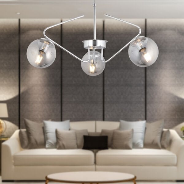 Mildred 3'lü Krom Füme Camlı Modern Sarkıt Genç Odası Mutfak Yatak Odası Salon Sarkıt Avize