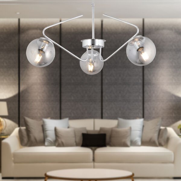 Mildred 3'lü Krom Füme Camlı Modern Sarkıt Genç Odası Mutfak Yatak Odası Salon Sarkıt Avize