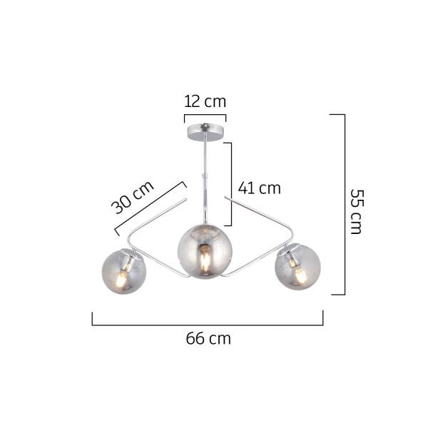 Mildred 3'lü Krom Füme Camlı Modern Sarkıt Genç Odası Mutfak Yatak Odası Salon Sarkıt Avize