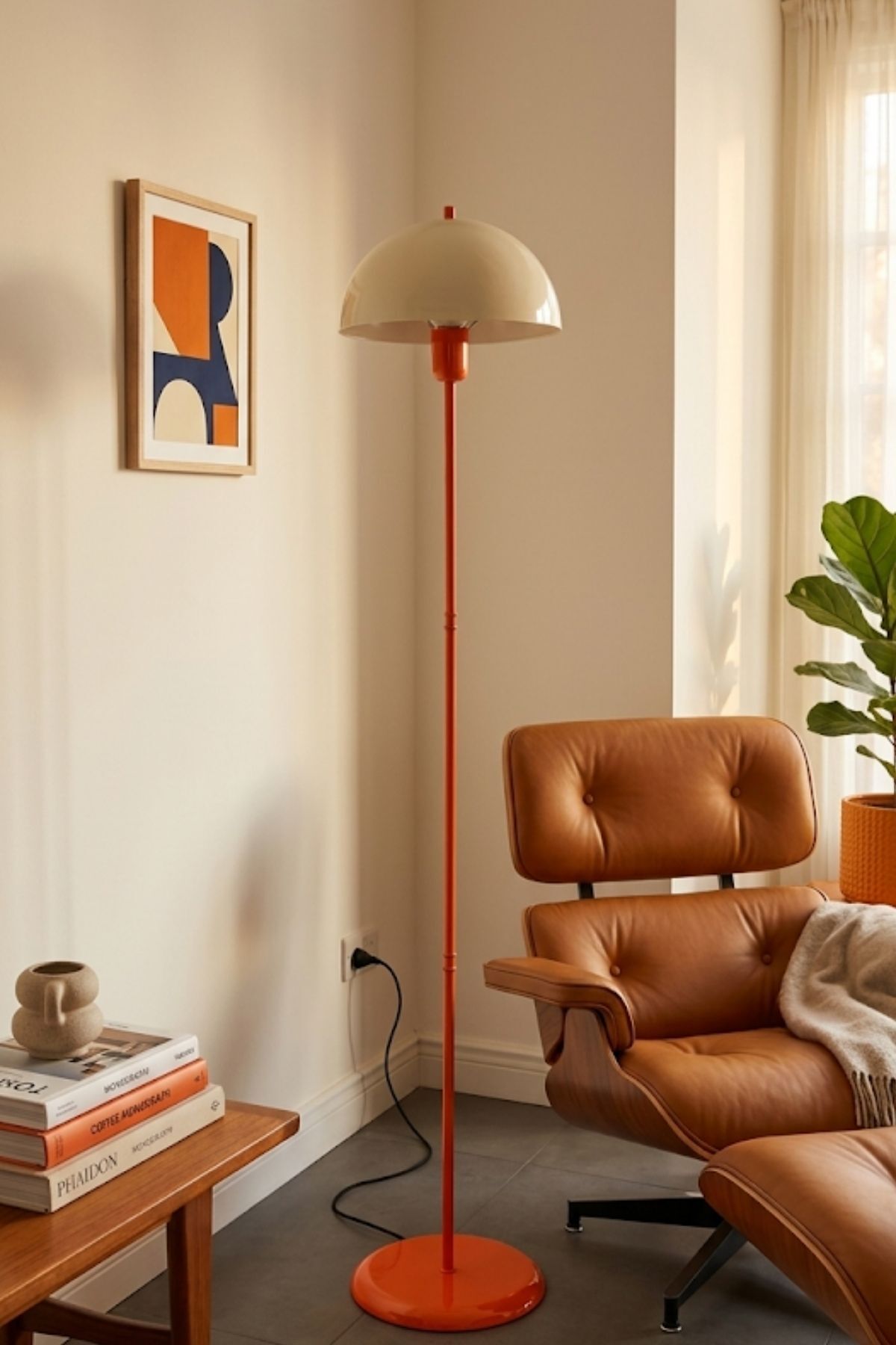 Erma Krem Başlıklı Turuncu Yer Lambası Pinterest Model Bohem Retro Köşe Renkli Lambader