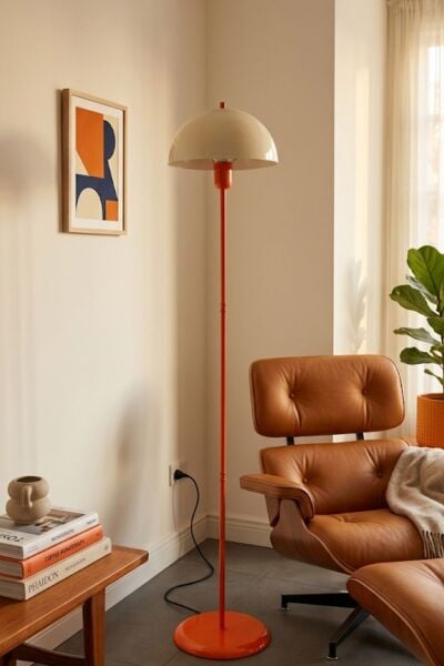 Erma Krem Başlıklı Turuncu Yer Lambası Pinterest Model Bohem Retro Köşe Renkli Lambader